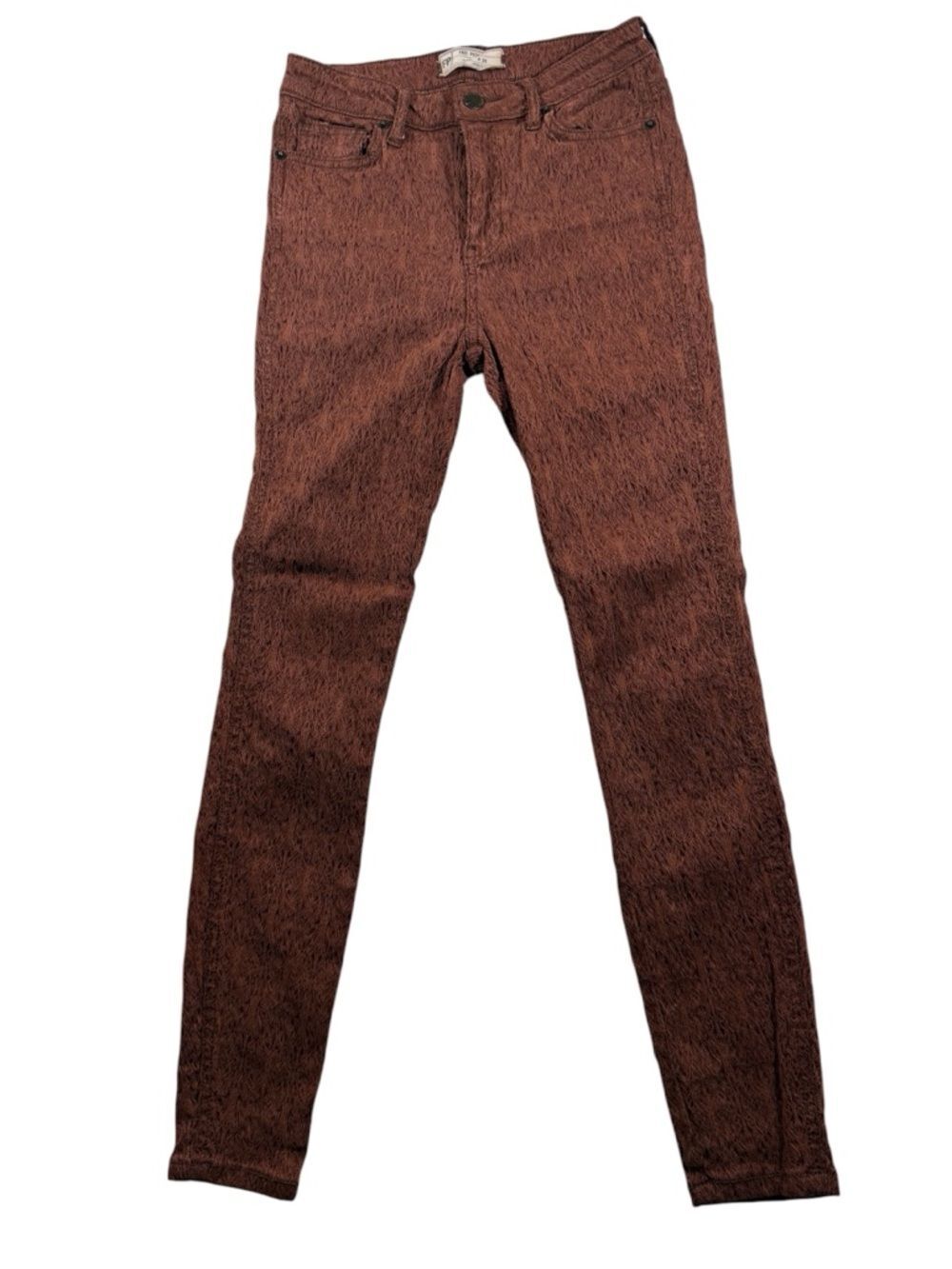 Free People Rust Brown Textured Skinny Jeans